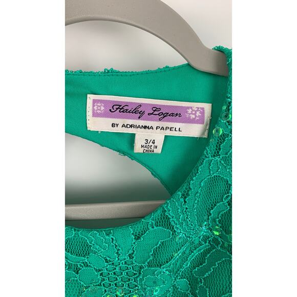 Hailey Logan Adrianna Papell Sequin Mermaid Formal Maxi Dress Womens 3/4 Green - Picture 8 of 11